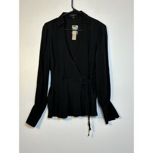 NEW! J CREW wrap Blouse Sz‎ 4 Black Long Sleeve Career Viscose N Beck Office